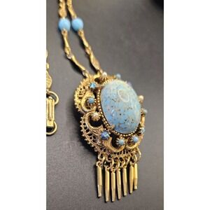 FLORENZA Czech Hubbell Glass Rhinestone Dangle Brooch/Pendant Necklace